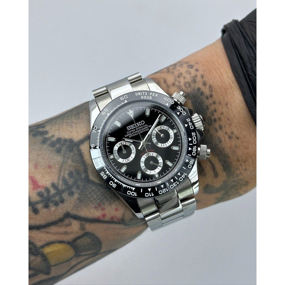Custom Seiko Mod • Black Daytona Quartz Chronograph • 39.5mm